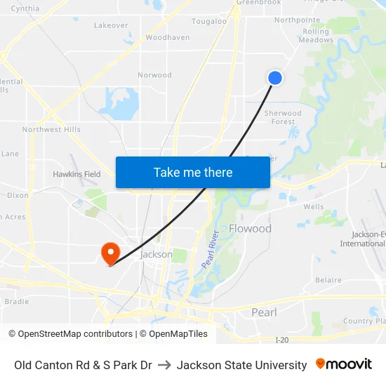 Old Canton Rd & S Park Dr to Jackson State University map