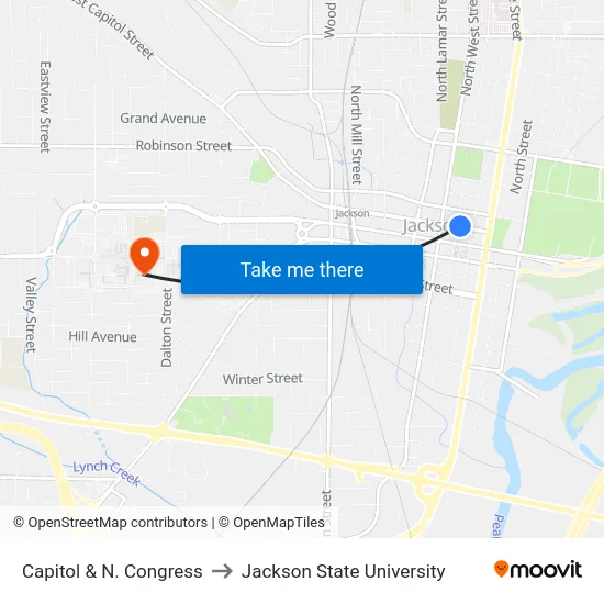 Capitol & N. Congress to Jackson State University map