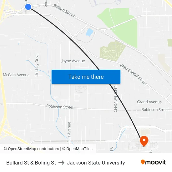 Bullard St & Boling St to Jackson State University map