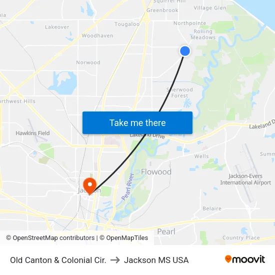 Old Canton & Colonial Cir. to Jackson MS USA map