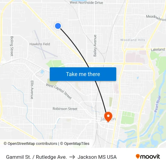 Gammil St. / Rutledge Ave. to Jackson MS USA map