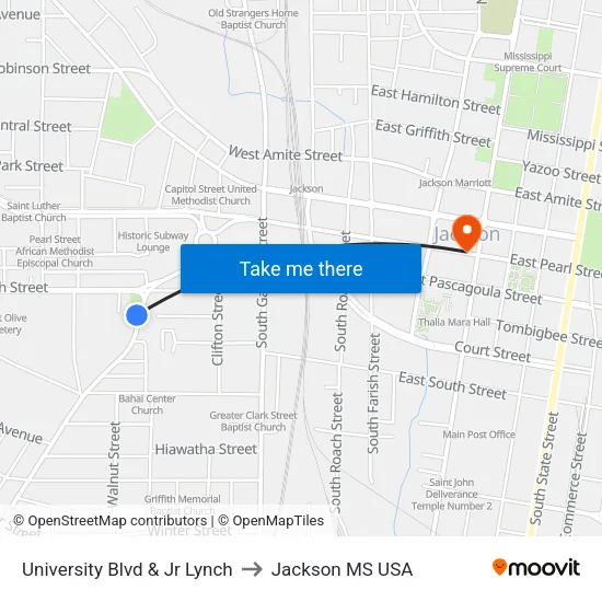 University Blvd & Jr Lynch to Jackson MS USA map