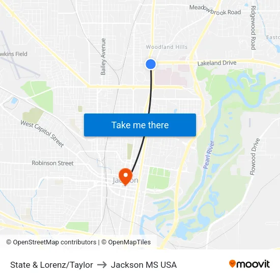 State & Lorenz/Taylor to Jackson MS USA map