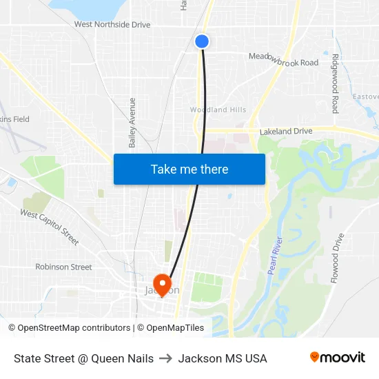 State Street @ Queen Nails to Jackson MS USA map