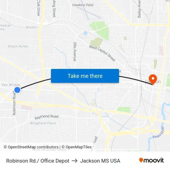 Robinson Rd./ Office Depot to Jackson MS USA map