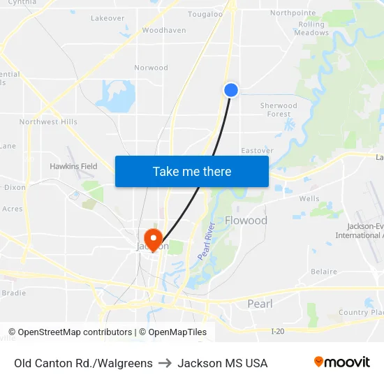 Old Canton Rd./Walgreens to Jackson MS USA map