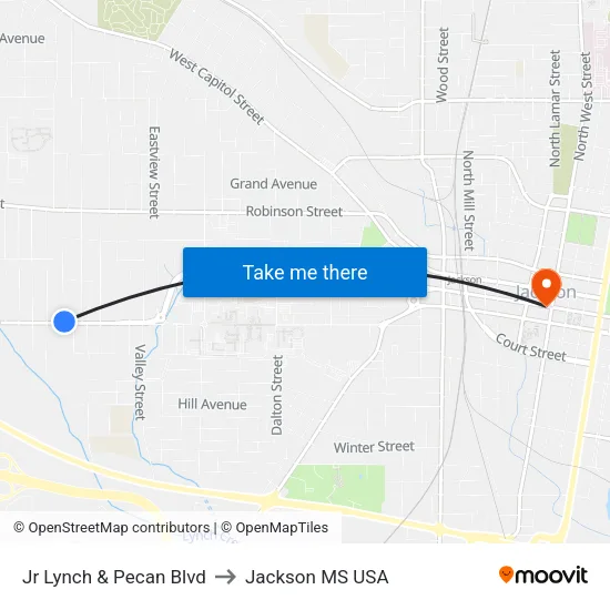 Jr Lynch & Pecan Blvd to Jackson MS USA map