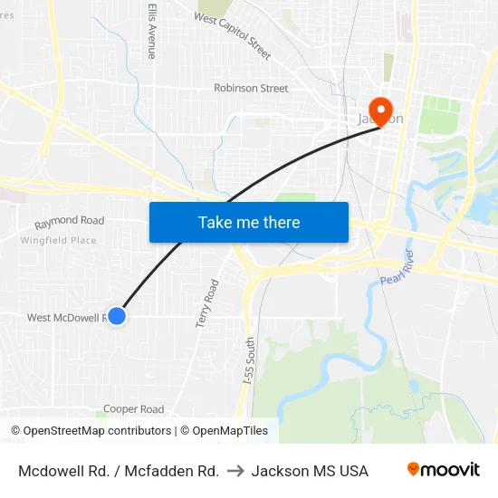 Mcdowell Rd. / Mcfadden Rd. to Jackson MS USA map