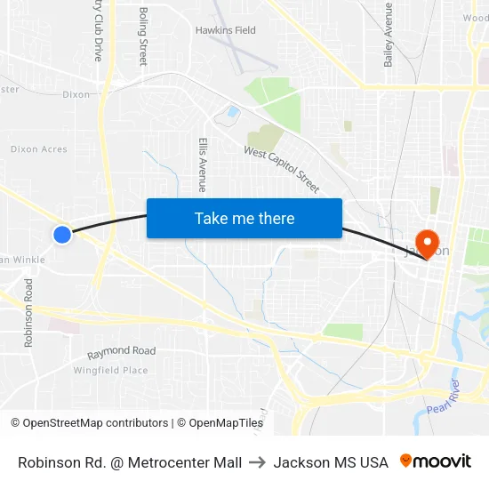 Robinson Rd. @ Metrocenter Mall to Jackson MS USA map