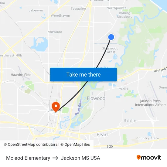 Mcleod Elementary to Jackson MS USA map