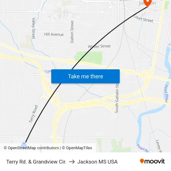 Terry Rd. & Grandview Cir. to Jackson MS USA map