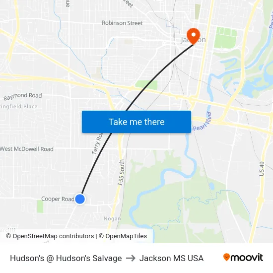 Hudson's @ Hudson's Salvage to Jackson MS USA map
