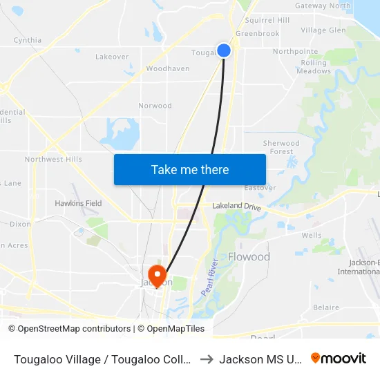 Tougaloo Village / Tougaloo College to Jackson MS USA map