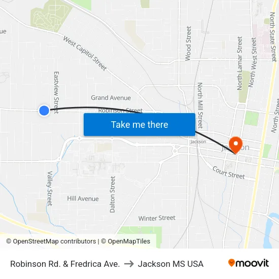 Robinson Rd. & Fredrica Ave. to Jackson MS USA map