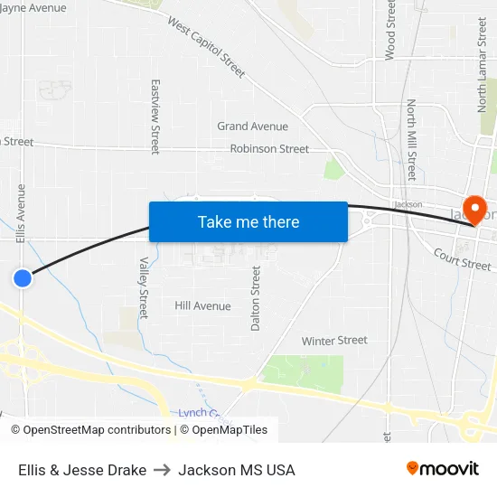 Ellis & Jesse Drake to Jackson MS USA map