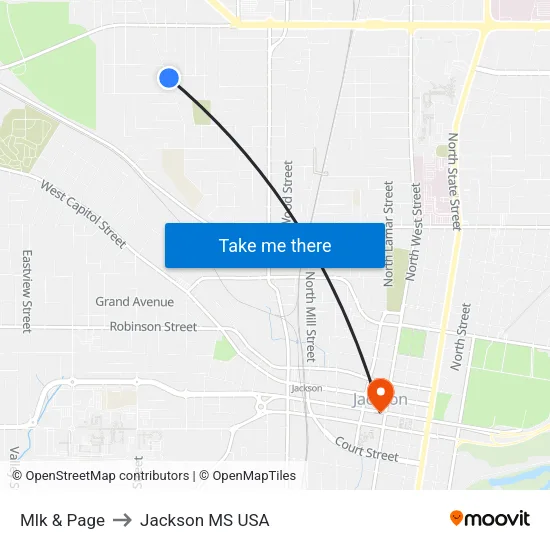 Mlk & Page to Jackson MS USA map