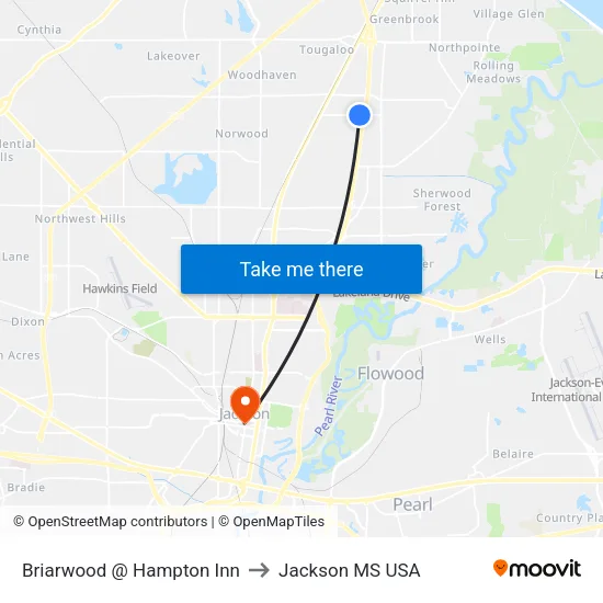 Briarwood @ Hampton Inn to Jackson MS USA map