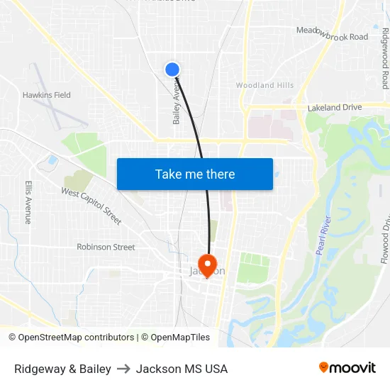 Ridgeway & Bailey to Jackson MS USA map