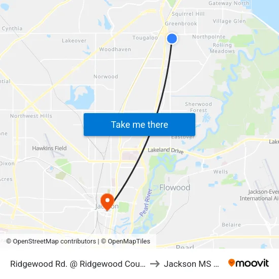 Ridgewood Rd. @ Ridgewood Court Dr. to Jackson MS USA map