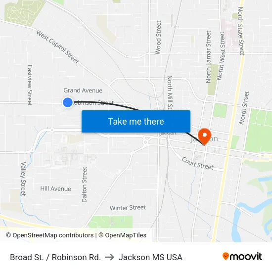 Broad St. / Robinson Rd. to Jackson MS USA map
