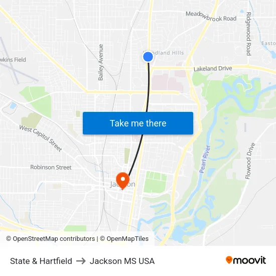 State & Hartfield to Jackson MS USA map