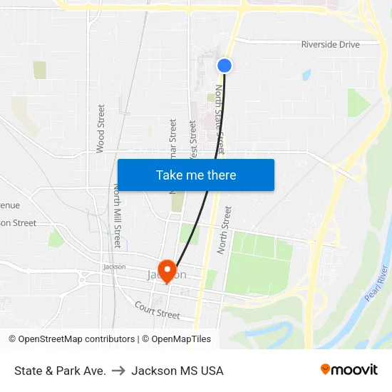 State & Park Ave. to Jackson MS USA map