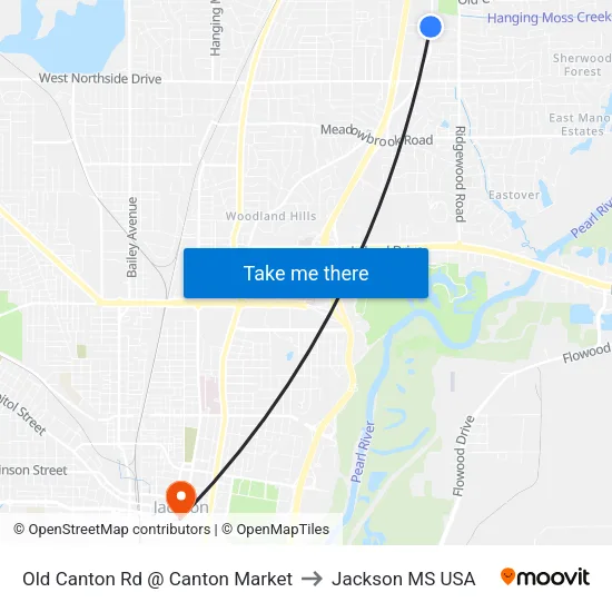 Old Canton Rd @ Canton Market to Jackson MS USA map