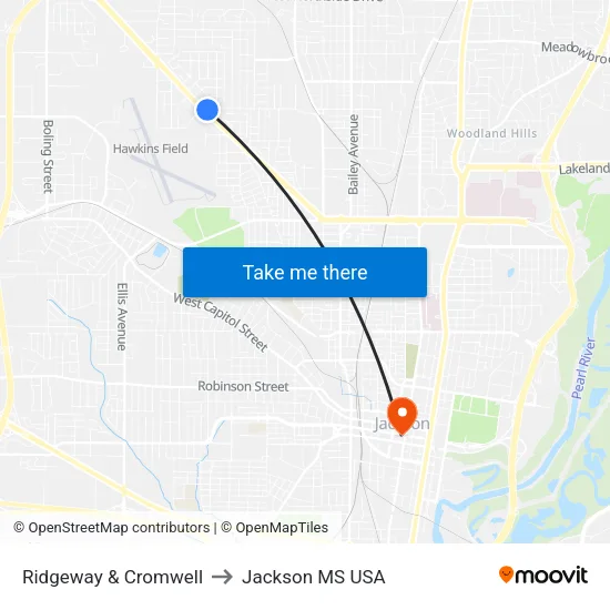 Ridgeway & Cromwell to Jackson MS USA map