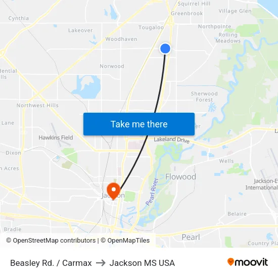 Beasley Rd. / Carmax to Jackson MS USA map