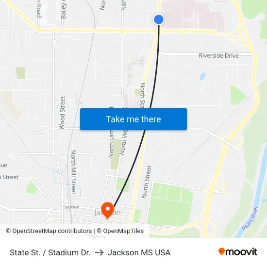 State St. / Stadium Dr. to Jackson MS USA map