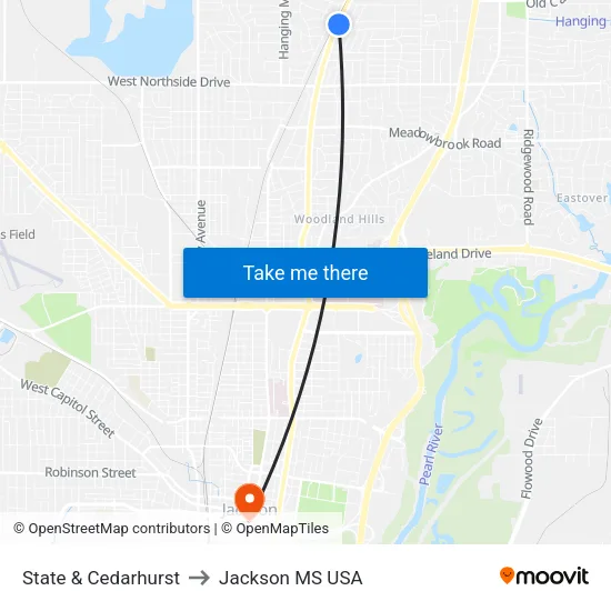State & Cedarhurst to Jackson MS USA map