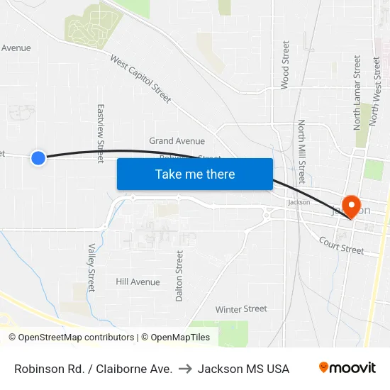 Robinson Rd. / Claiborne Ave. to Jackson MS USA map
