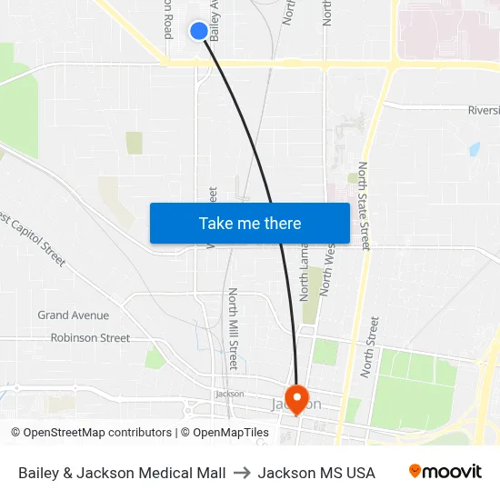 Bailey & Jackson Medical Mall to Jackson MS USA map