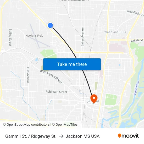 Gammil St. / Ridgeway St. to Jackson MS USA map