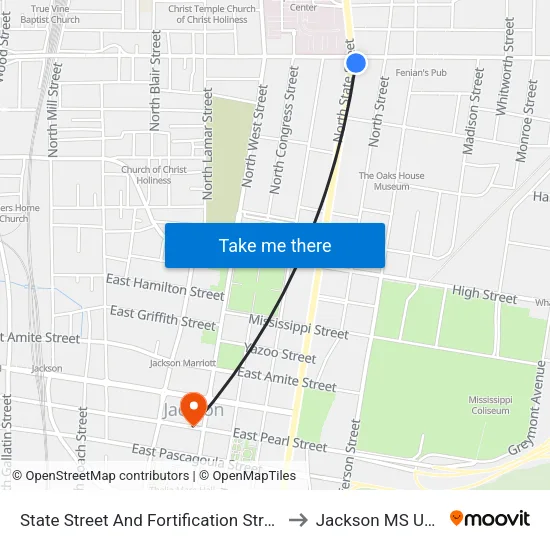 State Street And Fortification Street to Jackson MS USA map