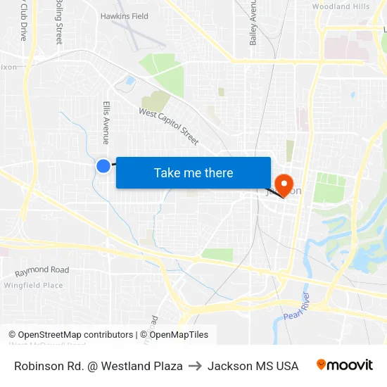 Robinson Rd. @ Westland Plaza to Jackson MS USA map