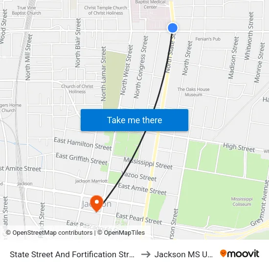 State Street And Fortification Street to Jackson MS USA map