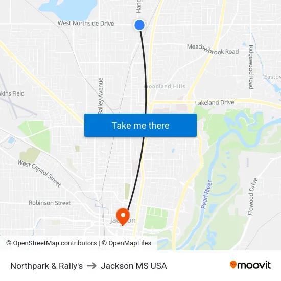 Northpark & Rally's to Jackson MS USA map