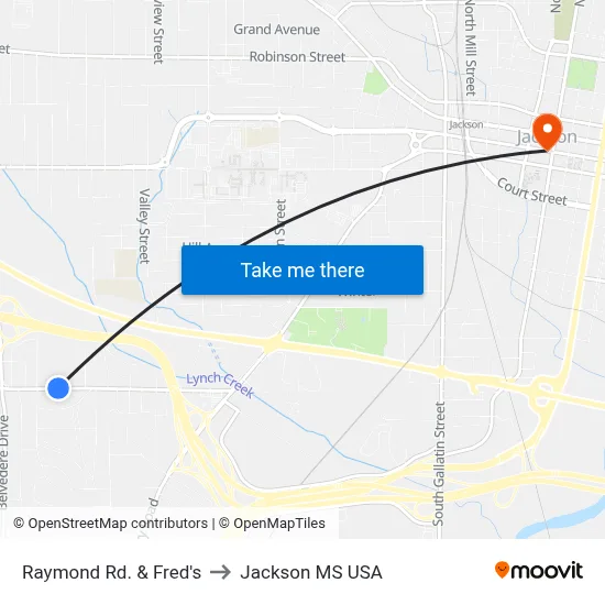Raymond Rd. & Fred's to Jackson MS USA map