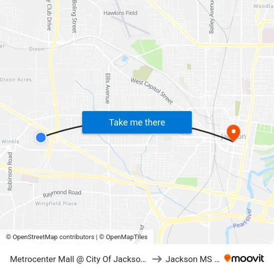 Metrocenter Mall @ City Of Jackson Offices to Jackson MS USA map