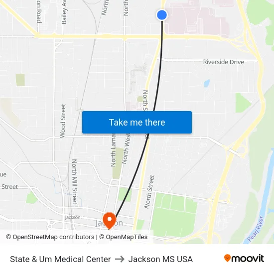 State & Um Medical Center to Jackson MS USA map