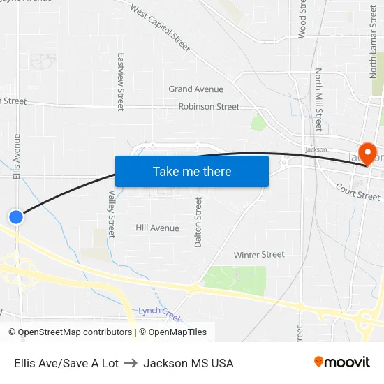 Ellis Ave/Save A Lot to Jackson MS USA map