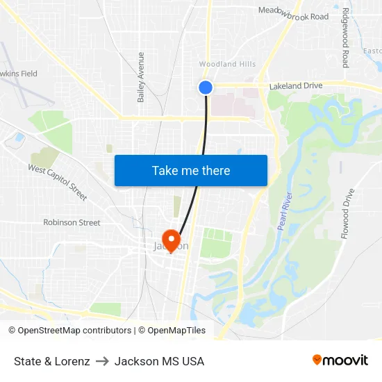 State & Lorenz to Jackson MS USA map