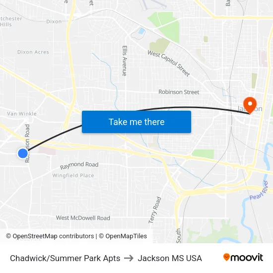 Chadwick/Summer Park Apts to Jackson MS USA map