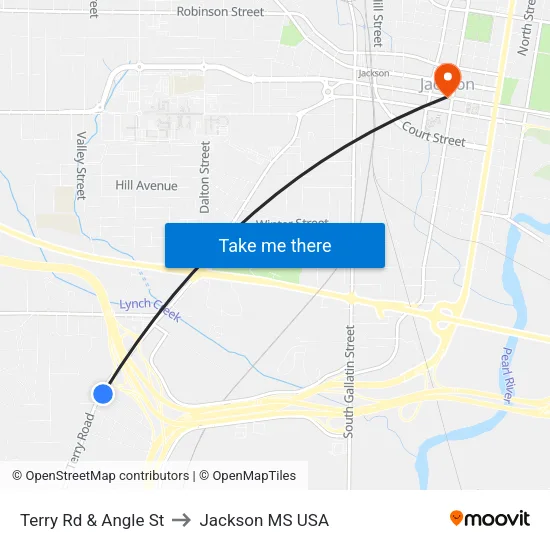 Terry Rd & Angle St to Jackson MS USA map