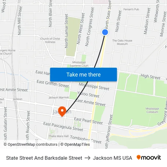State Street And Barksdale Street to Jackson MS USA map