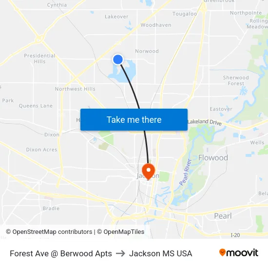 Forest Ave @ Berwood Apts to Jackson MS USA map