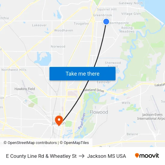 E County Line Rd & Wheatley St to Jackson MS USA map