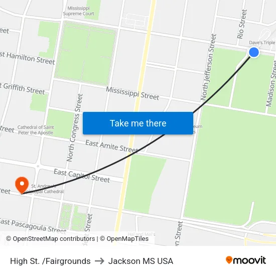 High St. /Fairgrounds to Jackson MS USA map