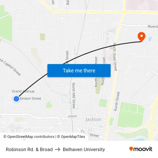 Robinson Rd. & Broad to Belhaven University map